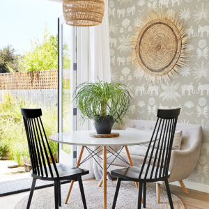 Bazaar Light Grey Elephant Oasis Wallpaper