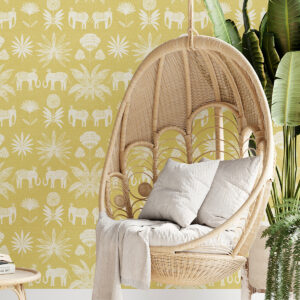 Bazaar Yellow Elephant Oasis Wallpaper