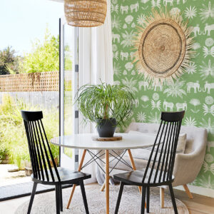 Bazaar Green Elephant Oasis Wallpaper