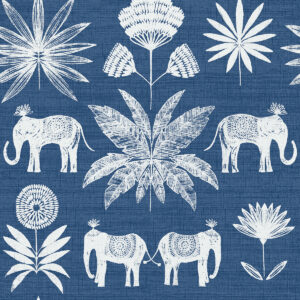 Bazaar Blue Elephant Oasis Wallpaper