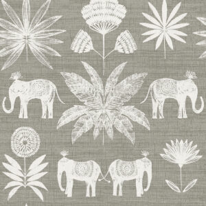 Bazaar Grey Elephant Oasis Wallpaper