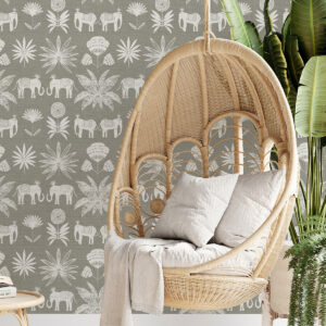 Bazaar Grey Elephant Oasis Wallpaper