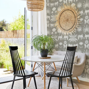 Bazaar Grey Elephant Oasis Wallpaper