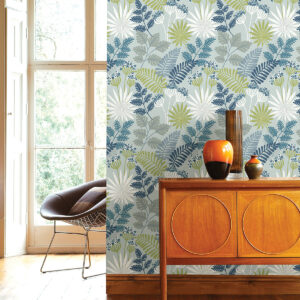 Praslin Sky Blue Botanical Wallpaper