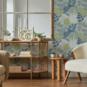 Praslin Sky Blue Botanical Wallpaper