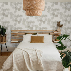 Aida Light Grey Potted Plant Wallpaper