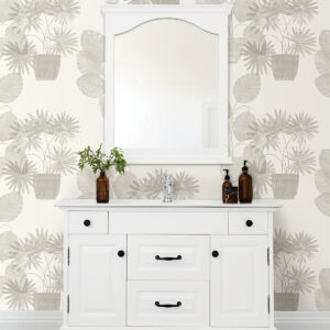 Aida Light Grey Potted Plant Wallpaper