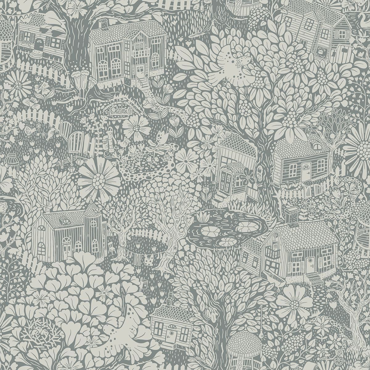 0064789 bygga bo blue woodland village wallpaper