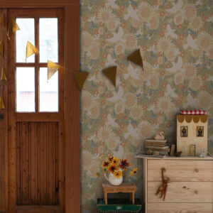 Dr√∂mma Coral Songbirds and Sunflowers Wallpaper