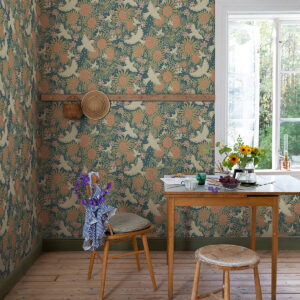 Dr√∂mma Teal Songbirds and Sunflowers Wallpaper