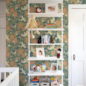 Dr√∂mma Teal Songbirds and Sunflowers Wallpaper