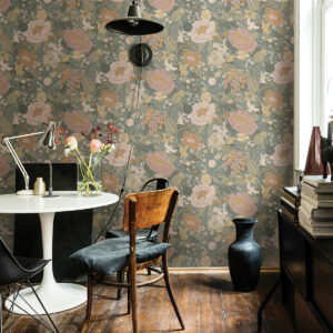 V√§xa Slate Rabbits & Rosehips Wallpaper