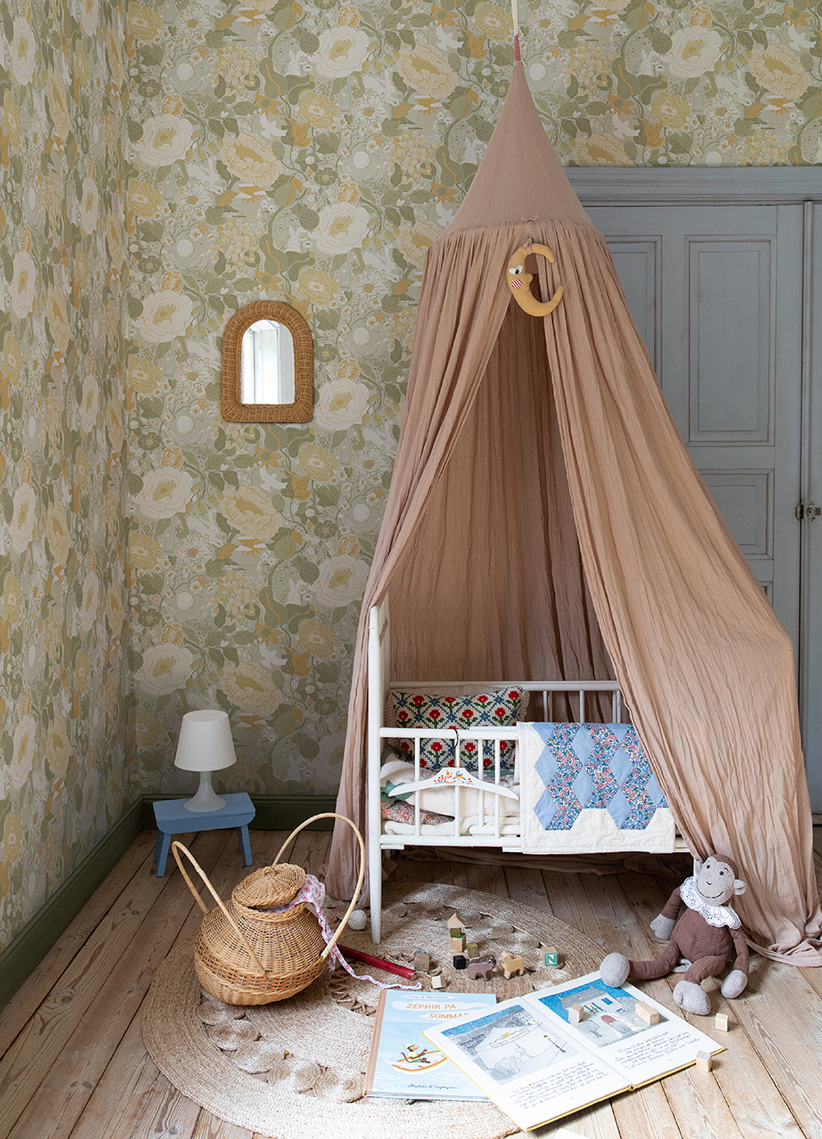 0064850 vaxa light grey rabbits rosehips wallpaper