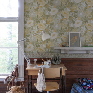 V√§xa Light Grey Rabbits & Rosehips Wallpaper