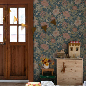 V√§xa Teal Rabbits & Rosehips Wallpaper