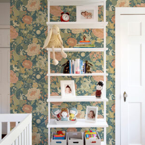 V√§xa Teal Rabbits & Rosehips Wallpaper