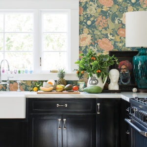 V√§xa Teal Rabbits & Rosehips Wallpaper