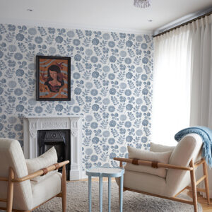 Inge Denim Floral Block Print Wallpaper