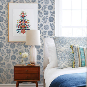 Inge Denim Floral Block Print Wallpaper