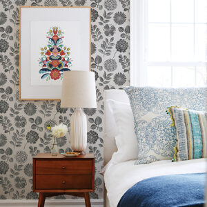 Inge Black Floral Block Print Wallpaper