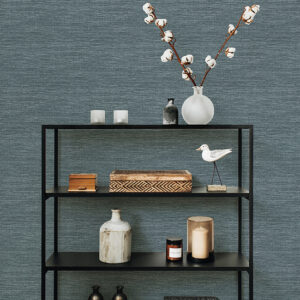 Malin Dark Blue Faux Grasscloth Wallpaper