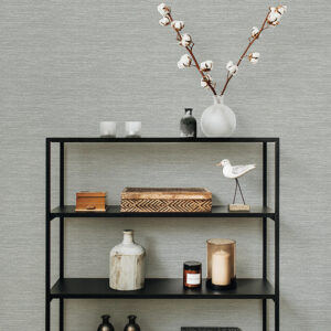 Malin Light Grey Faux Grasscloth Wallpaper