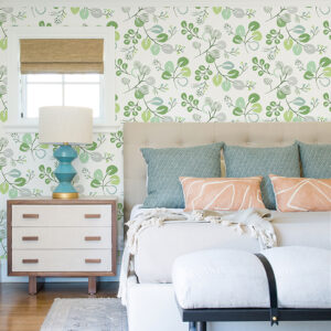 Jonah Light Green Leaf Trail Wallpaper