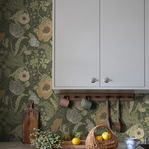 Anemone Green Floral Wallpaper