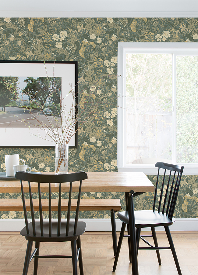 Elise Sea Green Nouveau Gardens Wallpaper - Image 3