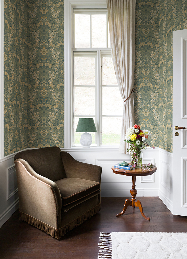 Ojvind Sea Green Floral Ogee Wallpaper - Image 3