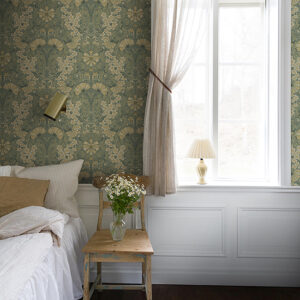 Ojvind Sea Green Floral Ogee Wallpaper