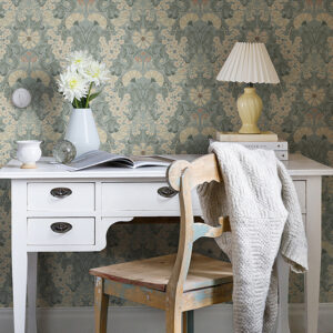 Ojvind Light Blue Floral Ogee Wallpaper