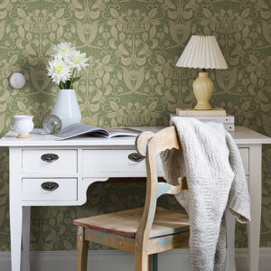 Berit Green Floral Crest Wallpaper