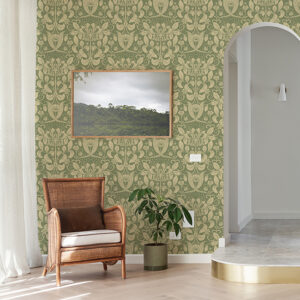 Berit Green Floral Crest Wallpaper