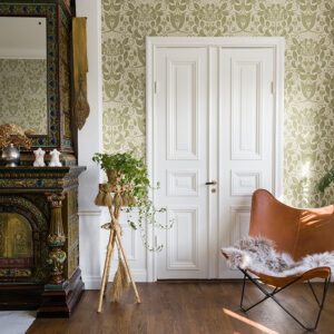 Berit Olive Floral Crest Wallpaper