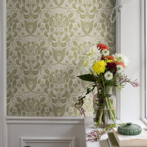 Berit Olive Floral Crest Wallpaper