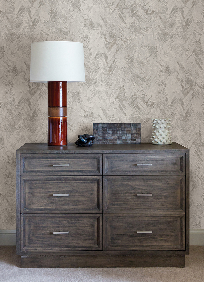 Amesemi Light Grey Distressed Herringbone Wallpaper - Image 2