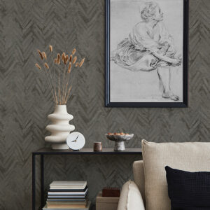 Amesemi Dark Grey Distressed Herringbone Wallpaper