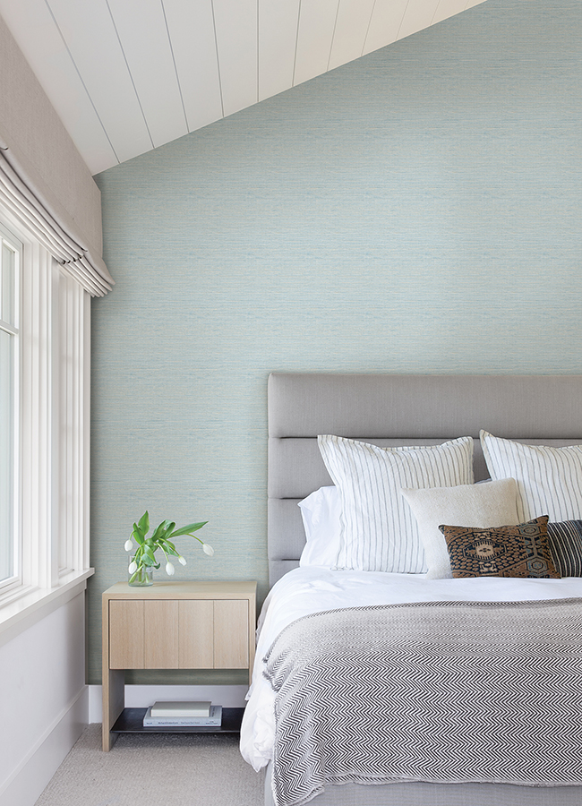 Agave Sky Blue Faux Grasscloth Wallpaper - Image 2
