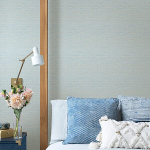 Agave Sky Blue Faux Grasscloth Wallpaper