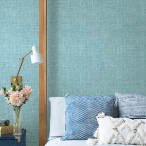 Emerson Aqua Linen Wallpaper