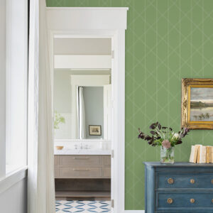 Walcott Light Green Stitched Trellis Wallpaper