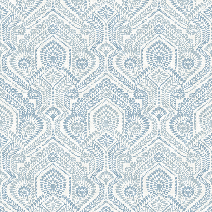 Fernback Blue Ornate Botanical Wallpaper