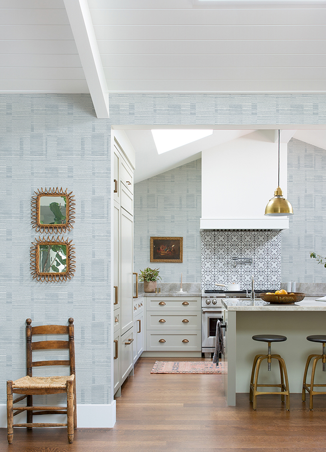 Callaway Light Blue Woven Stripes Wallpaper - Image 2