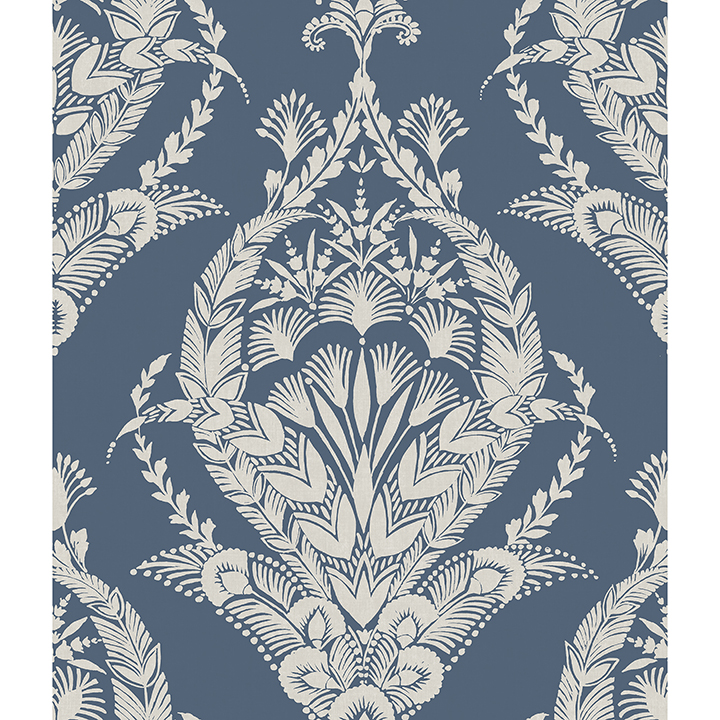 0086908 arlie indigo botanical damask wallpaper