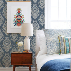 Arlie Indigo Botanical Damask Wallpaper