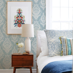 Arlie Light Blue Botanical Damask Wallpaper