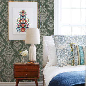 Arlie Evergreen Botanical Damask Wallpaper