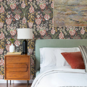 Harper Brown Floral Vase Wallpaper