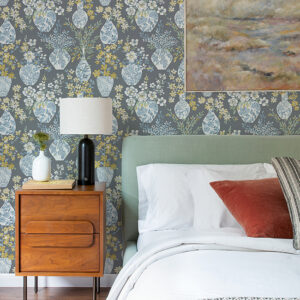 Harper Grey Floral Vase Wallpaper